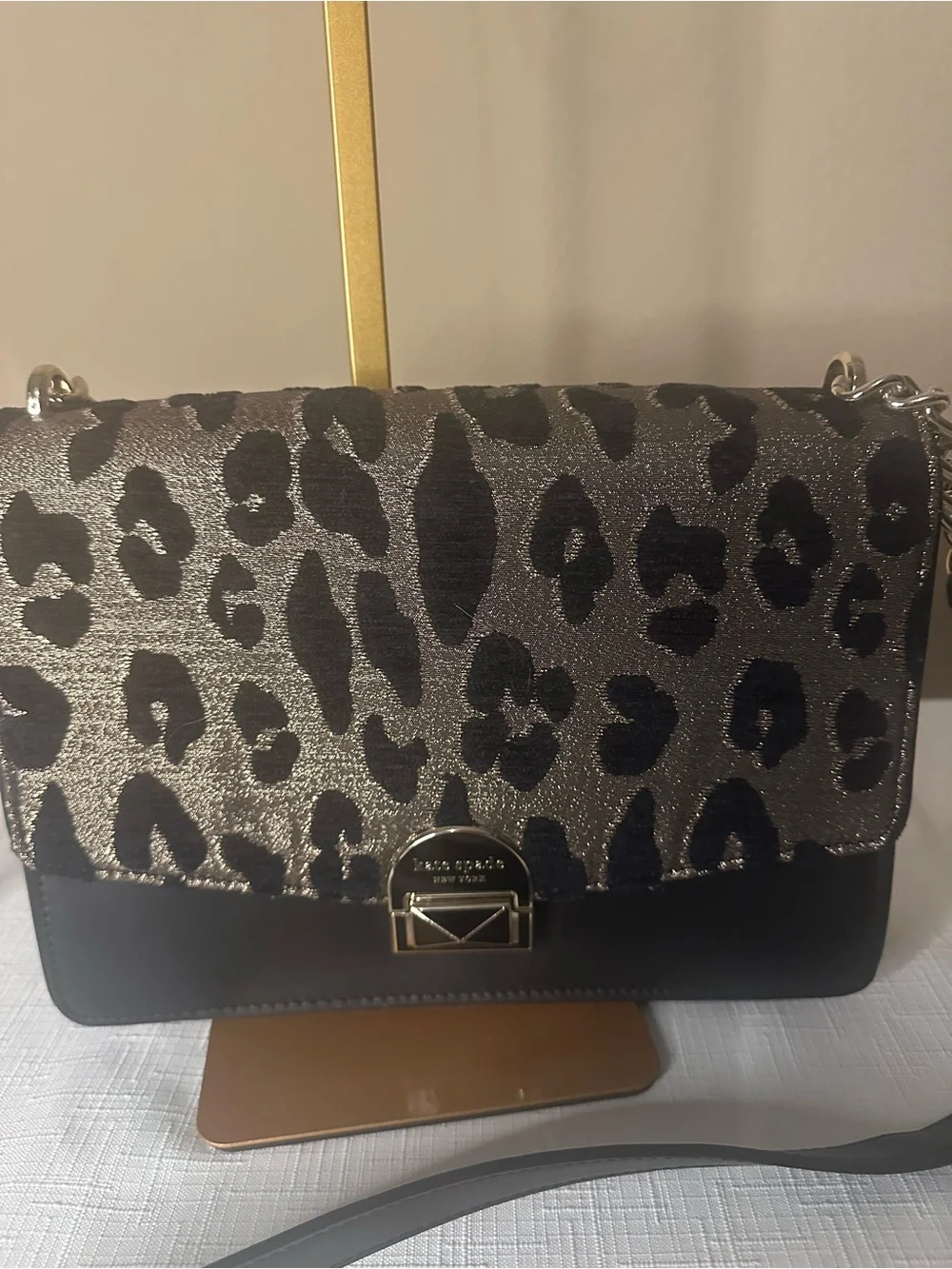 kate spade Leopard-Print Crossbody in Black and Gold-Tone